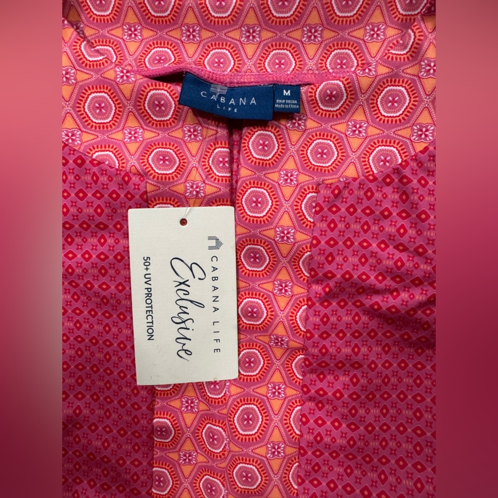 Cabana Life Pink V-neck Sleeveless Tunic Retro Geo Dress M - Picture 14 of 14